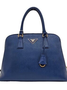 ♥️Prada Saffiano Large Blue Leather Promenade Dome Satchel with Gold Hardware♥️